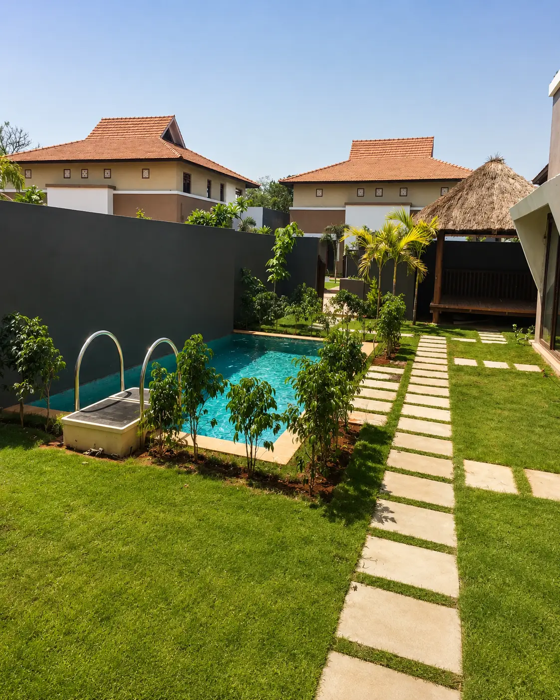 Swimming pool site work and outdoor pool area